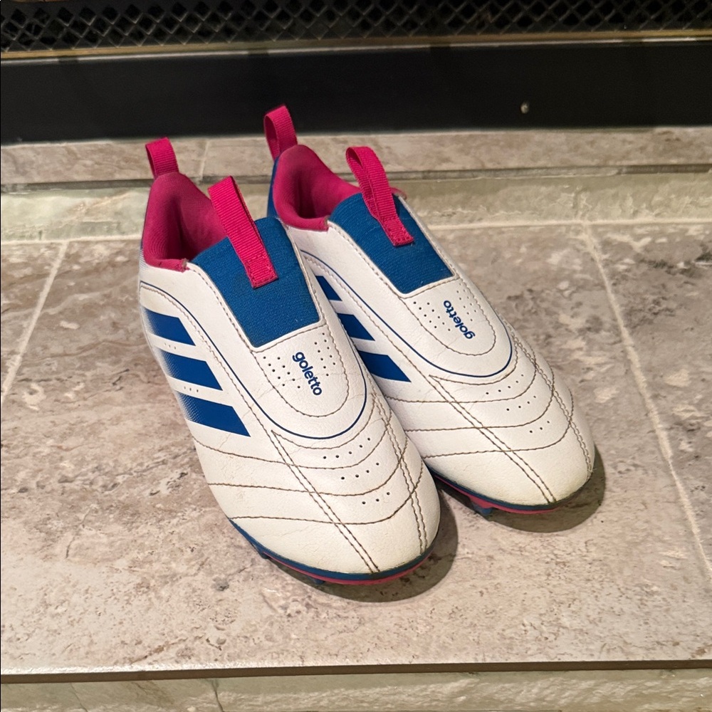 adidas White Blue Pink Slip-On Soccer Cleats